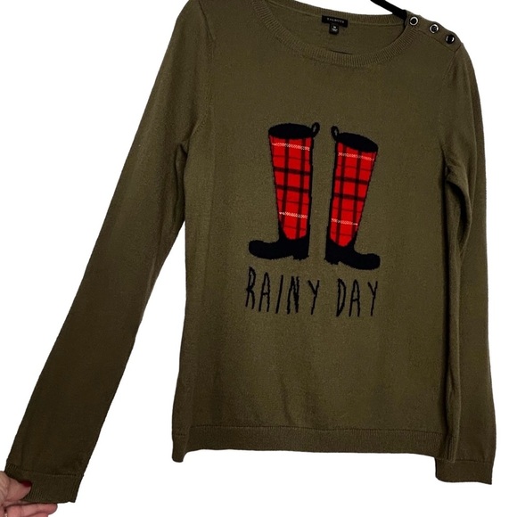 Talbots Olive Green Rainy Day Rain Boots Themed Pullover Knit Sweater Sz M - Picture 8 of 14